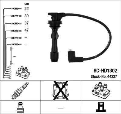 Проводи запалювання (к-кт) Hyundai i10/i20 1.2 08-15/Kia Rio III 1.25 CVVT 11-17 (RC-HD1302) NGK 44327 (фото 1)