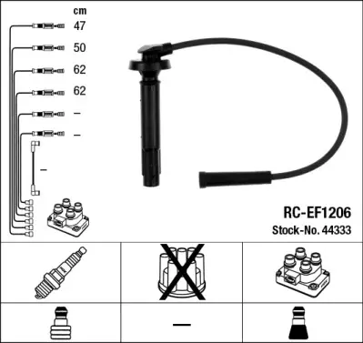 Проводи запалювання (к-кт) Subaru Forester/Legacy 2.0-2.5 96-10 (RC-EF1206) NGK 44333 (фото 1)