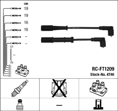 Проводи запалювання (к-кт) Fiat Doblo/Fiorino/Panda/Punto 1.2-1.4LPG 05- (високовольтні) (RC-FT1209) NGK 4746 (фото 1)