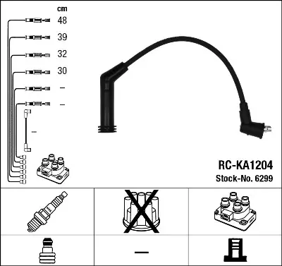 Проводи запалювання (к-кт) Hyundai Getz/i10/Kia Picanto 02-13 (RC-KA1204) NGK 6299 (фото 1)