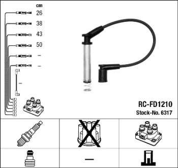 Проводи запалювання (к-кт) Ford Fiesta V 1.3 01-08/Focus I 1.6 99-05 (RC-FD1210) NGK 6317