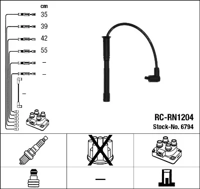Проводи запалювання (к-кт) Renault Kangoo 1.2 97- (RC-RN1204) NGK 6794 (фото 1)