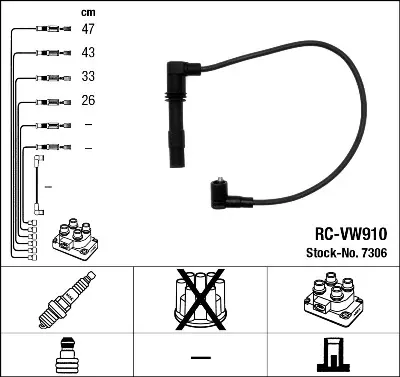 Проводи запалювання (к-кт) VW Caddy II 1.4 16V 00-04 (RC-VW910) NGK 7306 (фото 1)