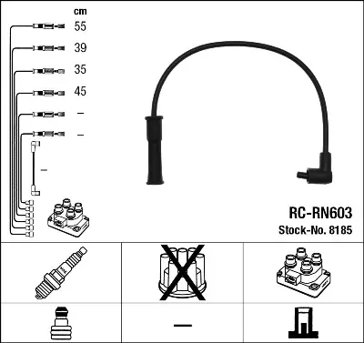 Проводи запалювання (к-кт) Renault Clio/Kangoo 1.2 96- (RC-RN603) NGK 8185 (фото 1)