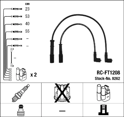 Проводи запалювання (к-кт) Fiat Doblo/Panda 1.1/1.2 00- (RC-FT1208) NGK 9262 (фото 1)