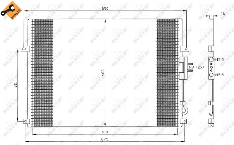 Конденсатор кондиціонера JEEP Grand Cherokee 2.7D 99- (вир-во) NRF 35275 (фото 1)