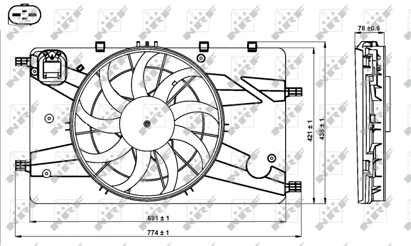 Вентилятор радіатора Opel Astra J/Zafira C 1.6-2.0D 11- (з дифузором) NRF 47757 (фото 1)
