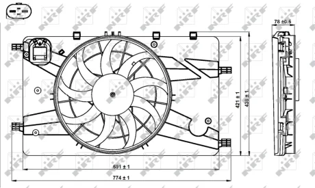 Вентилятор радіатора Opel Astra J/Zafira C 1.6-2.0D 11- (з дифузором) NRF 47757