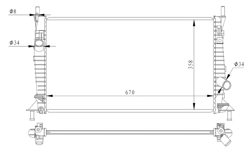 Радіатор охолодження Ford Focus 04-/Mazda 3 03-/Volvo C30/C70/S40/V50 04- NRF 550014 (фото 1)