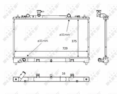 Радіатор охолодження Mazda 6 2.2 MZR-CD 07-12 (МКПП) NRF 58381