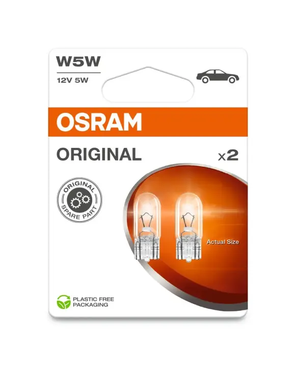 Лампа допоміжн. освітлення W5W 12V 5W W2,1X9, 5d ORIGINAL (2 шт) blister eco-упаковка (вир-во) OSRAM 2825-2BL (фото 1)