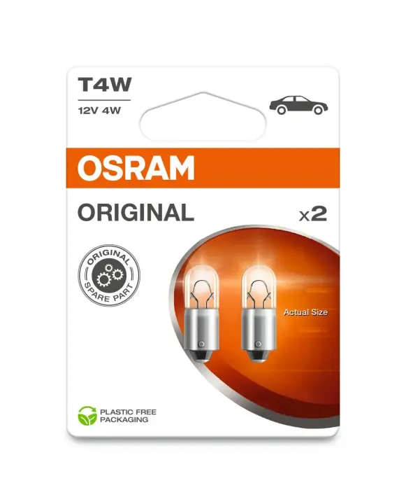 Лампа допоміжн. освітлення Т4W 12V 4W ВА9s (2 шт) blister (вир-во) OSRAM 3893-2BL (фото 1)