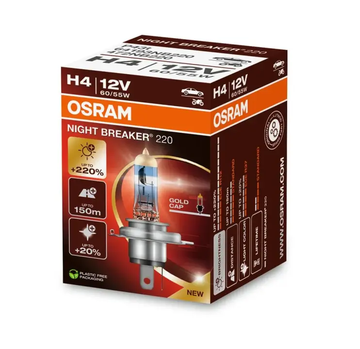 Лампа фарна H4 12V 60/55W P43t NIGHT BREAKER (+220%) 1шт (вир-во) OSRAM 64193NB220 (фото 1)
