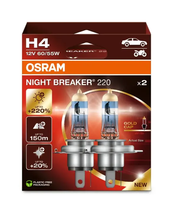 Лампа фарна H4 12V 60/55W P43t NIGHT BREAKER (+220%) компл. (вир-во) OSRAM 64193NB220-2HB (фото 1)