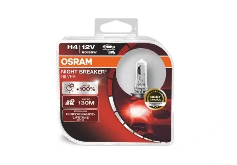Лампа фарна H4 12V 60/55W P43t NIGHT BREAKER SILVER (+100) компл (вир-во) OSRAM 64193NBS-HCB (фото 1)