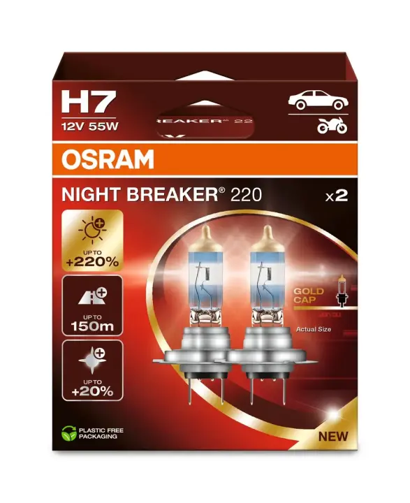 Лампа фарна H7 12V 55W PX26d NIGHT BREAKER (+220) компл. (вир-во) OSRAM 64210NB220-2HB (фото 1)