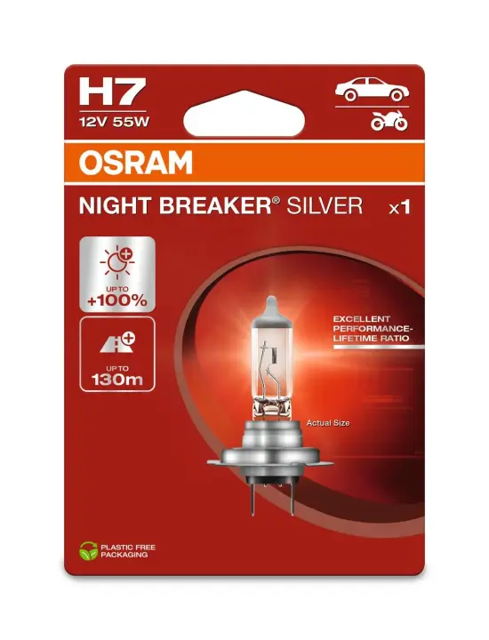 Лампа фарна H7 12V 55W PX26d NIGHT BREAKER SILVER (+100) blister (вир-во) OSRAM 64210NBS-1BL (фото 1)