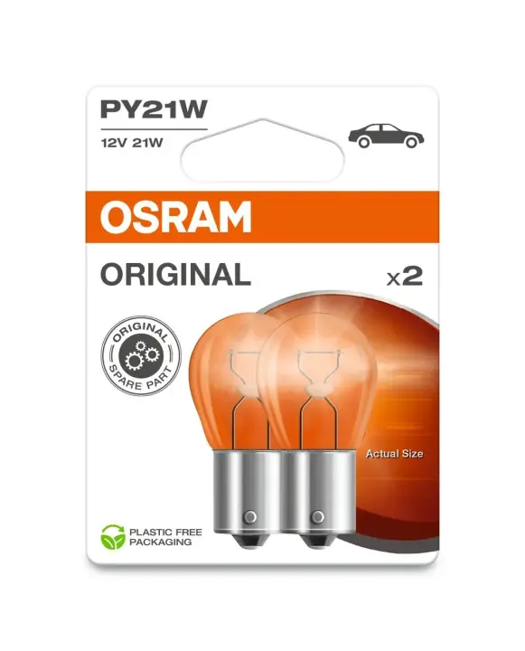 Лампа допоміжн. освітлення РY21W 12V 21W ВАU15s (2 шт) blister (вир-во) OSRAM 7507-2BL (фото 1)