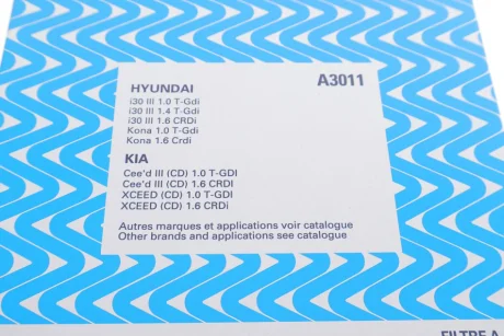 Фільтр повітряний Hyundai I30 1.4MPI/1.6 CRDi 16- PURFLUX Purflux A3011