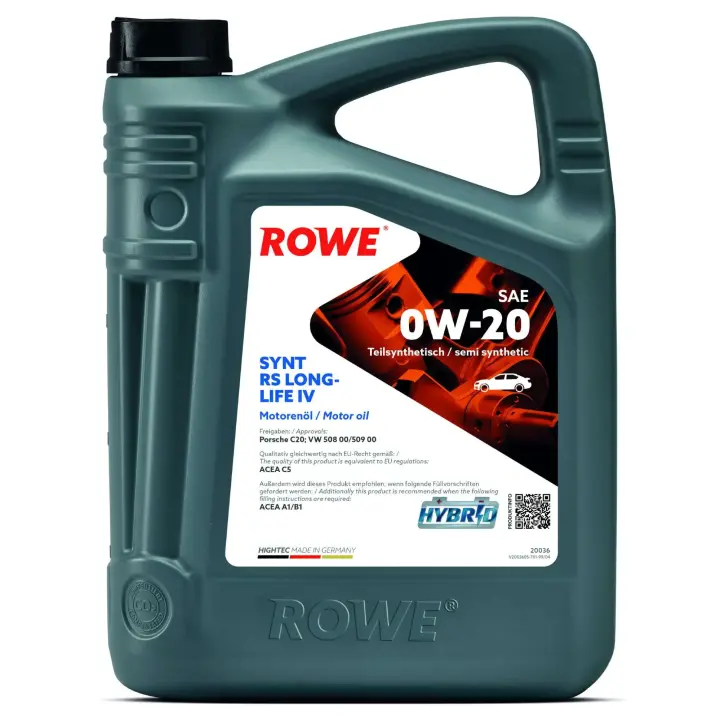 Олива 0W20 HIGHTEC SYNTH RS LONGLIFE IV (4L) (Porsche C20/VW 508 00/509 00) (ACEA A1/B1/C5) ROWE 20036-0040-99 (фото 1)