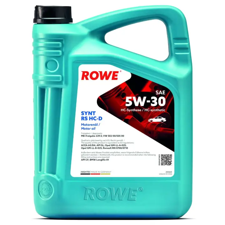 Олива 5W30 HIGHTEC SYNT RS HC-D (4L) (MB 229.5/VW 502 00/505 00/GM-LL-A-025/BMW LL-01) ROWE 20060-0040-99 (фото 1)