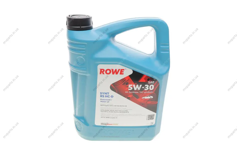 Олива 5W30 HIGHTEC SYNT RS HC-D (5L) (MB 229.5/VW 502 00/505 00/GM-LL-A-025/BMW LL-01) ROWE 20060-0050-99 (фото 1)