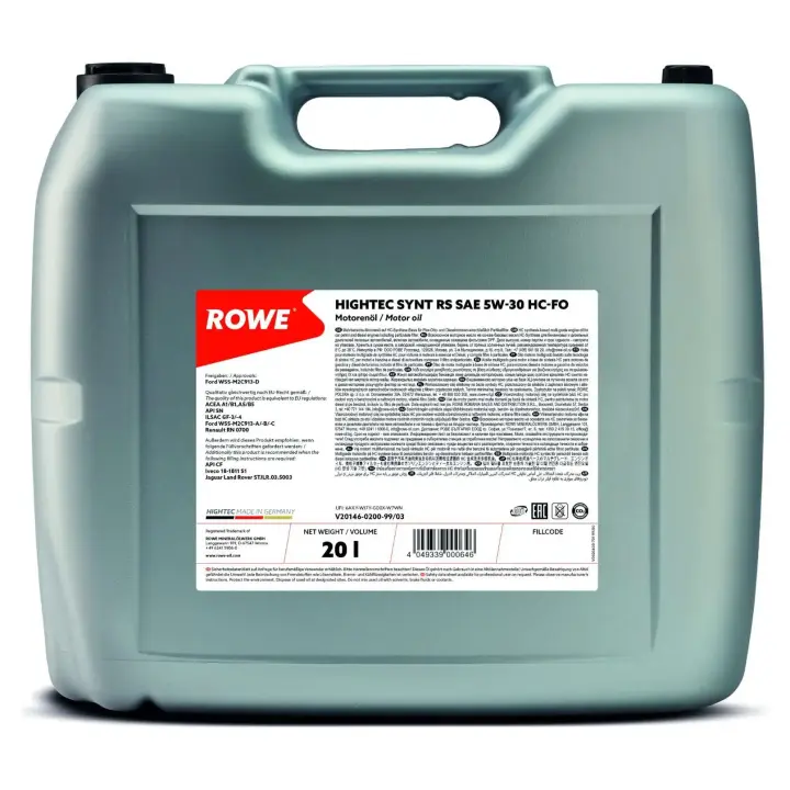Олива 5W30 HIGHTEC SYNT RS HC-FO (20L) (WSS-M2C913-D/ILSAC GF-3/-4/RN 0700/18-1811 S1/STJLR.03.5003) ROWE 20146-0200-99 (фото 1)