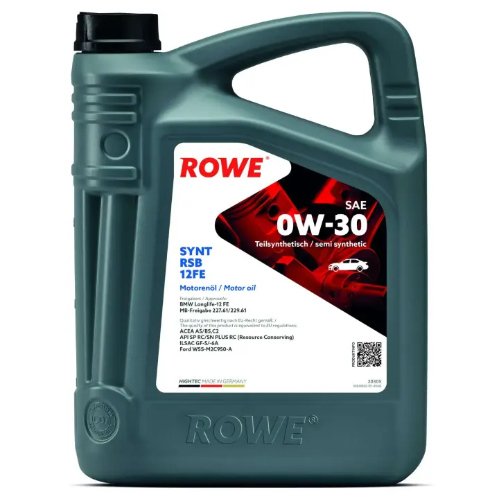 Олива 0W30 HIGHTEC SYNT RSB 12FE (4L) (BMW LL-12 FE/MB 227.61/229.61) (ACEA A5/B5,C2) (API SP RC) ROWE 20305-0040-99 (фото 1)