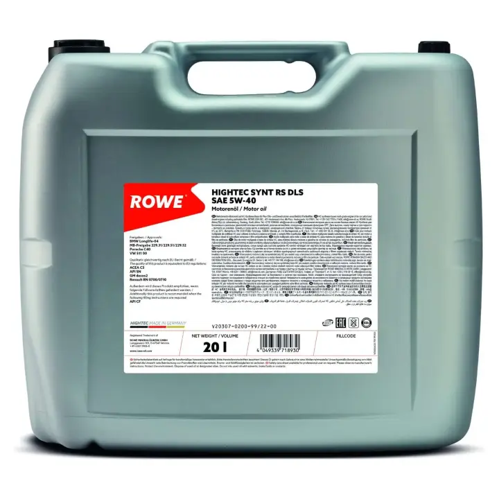 Олива 5W40 HIGHTEC SYNT RS DLS (20L) (LL-04/MB 229.31/229.51/MB 229.52/Porsche C40/VW 511 00) ROWE 20307-0200-99 (фото 1)
