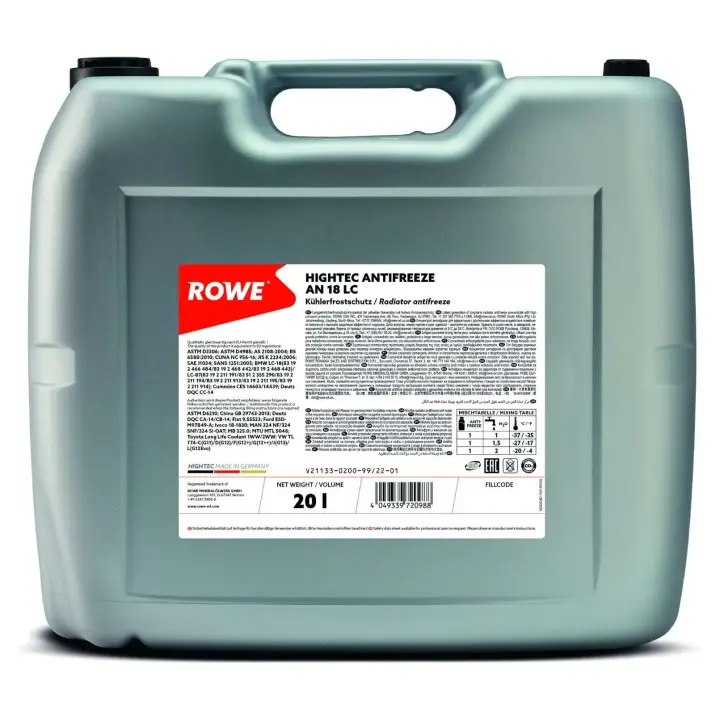 Антифриз (зелений) 20L HIGHTEC ANTIFREEZE COOLANT AN 18 LC (1:1=-37°C) (концентрат) ROWE 21133-0200-99 (фото 1)