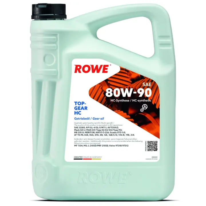 Олива 80W90 HIGHTEC TOPGEAR HC (5L) (MB 235.0/MAN 341 Type E2/ZF TE-ML 02B) (API GL-4/GL-5) (жовтий) ROWE 25000-0050-99 (фото 1)