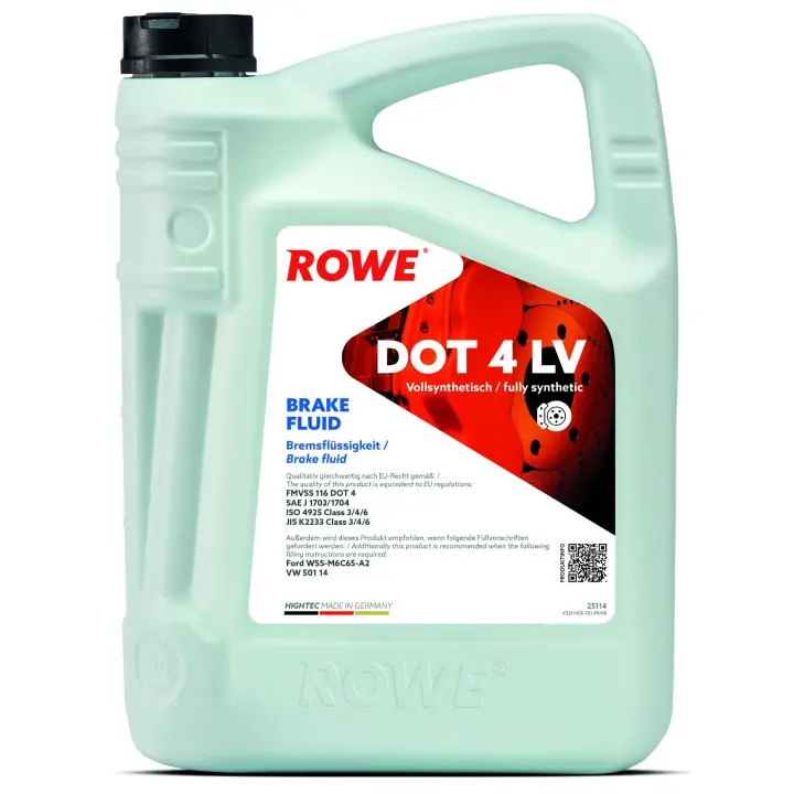 Рідина гальмівна HIGHTEC BRAKE FLUID DOT 4 LV (5L) Class 3/4/6 ROWE 25114-0050-99 (фото 1)