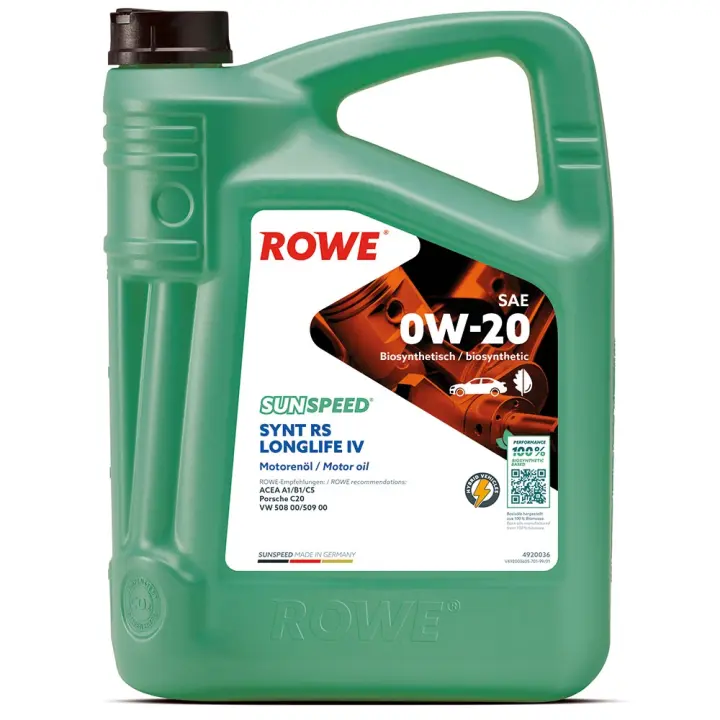 Олива 0W20 SUNSPEED SYNTH RS LONGLIFE IV (5L) (Porsche C20/VW 508 00/509 00) (ACEA A1/B1/C5) ROWE 4920036-0050-99 (фото 1)