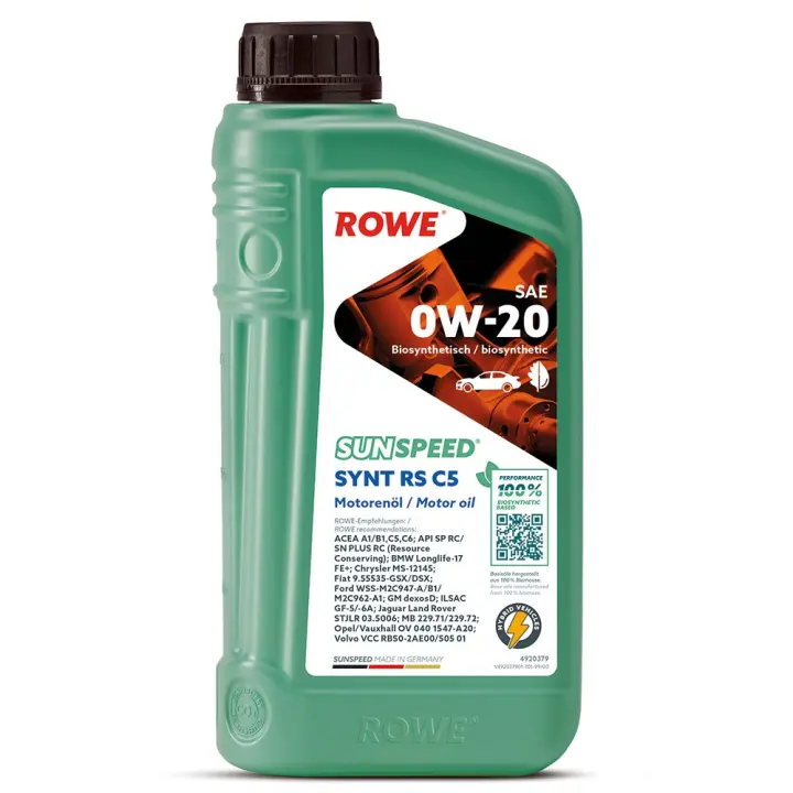 Олива 0W20 SUNSPEED SYNT RS C5 (1L) (ACEA A1/B1/C5/C6) (Longlife-17 FE+/MB 229.71/229.72/M2C962-A1) ROWE 4920379-0010-99 (фото 1)