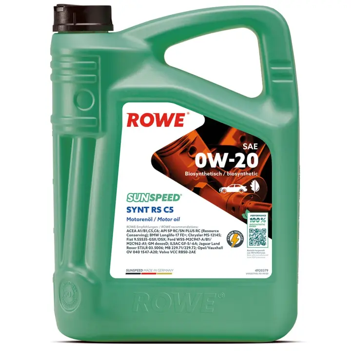 Олива 0W20 SUNSPEED SYNT RS C5 (5L) (ACEA A1/B1/C5/C6) (Longlife-17 FE+/MB 229.71/229.72/M2C962-A1) ROWE 4920379-0050-99 (фото 1)