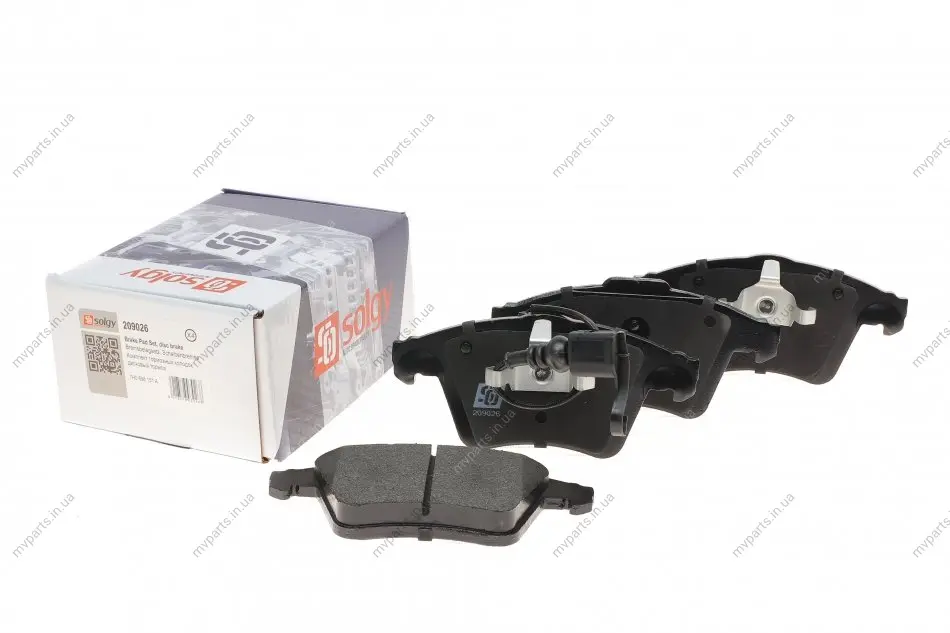 Колодки гальмівні (передні) VW T5 03- (18mm/17.6mm)/(з датчиками) SOLGY Solgy 209026 (фото 1)