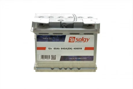 Акумуляторна батарея 65Ah/640A (242x175x190/+R) SOLGY Solgy 406019