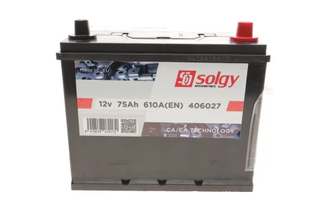 Акумуляторна батарея 75Ah/610A (261x175x225/+R/B01) (Азія) SOLGY Solgy 406027