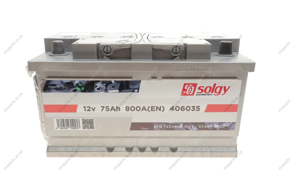 Акумуляторна батарея 75Ah/800A (315x175x175/+R/B13) (Start-Stop EFB) SOLGY Solgy 406035 (фото 1)