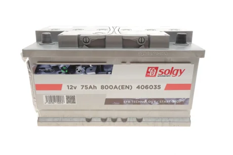 Акумуляторна батарея 75Ah/800A (315x175x175/+R/B13) (Start-Stop EFB) SOLGY Solgy 406035