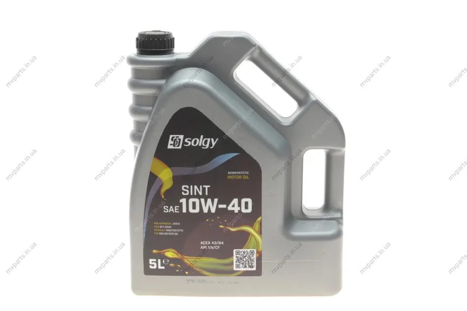 Олива 10W40 SINT (5L) (SN/CF/A3/B4/MB 229.5/MB 229.1/MB 229.3/VW 502.00/VW 505.00/RN0700/RN0710) SOLGY Solgy 504032 (фото 1)