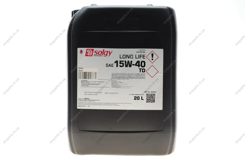 Олива 15W40 LONG LIFE TD (20L) (MB 228.3/CUMMINS CES 20078/DEUTZ DQC IV 10/CAT ECF-2) SOLGY Solgy 504042 (фото 1)