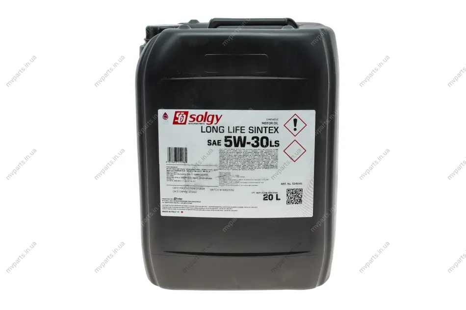 Олива 5W30 LONG LIFE SINTEX LS (20L) (MAN M3477/MB 235.28/Volvo VDS-4/VDS-3/RENAULT RLD-3/RLD-4) SOLGY Solgy 504046 (фото 1)