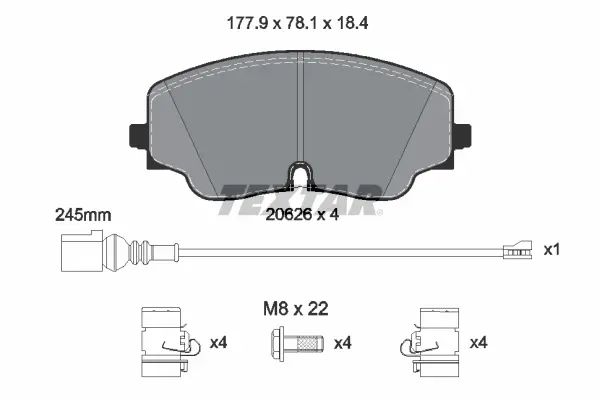 Колодки гальмівні (передні) VW Golf VIII/Tiguan 20- (ZF) (+датчик) TEXTAR 2062601 (фото 1)