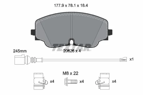 Колодки гальмівні (передні) VW Golf VIII/Tiguan 20- (ZF) (+датчик) TEXTAR 2062601