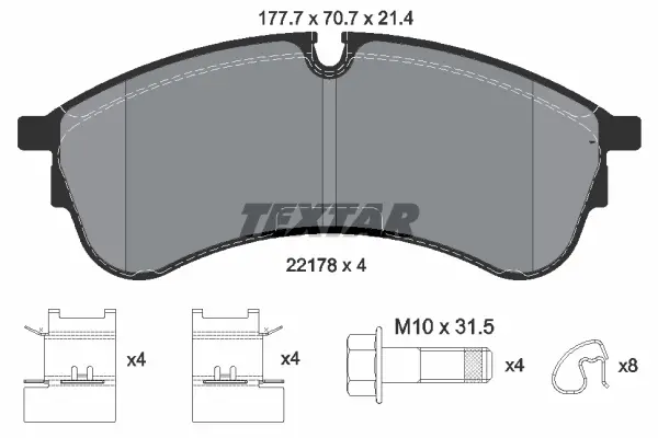 Колодки гальмівні (передні) VW Crafter 2.0TDI 16- (CBI) Q+ (177.7x70.7x21.4) TEXTAR 2217801 (фото 1)