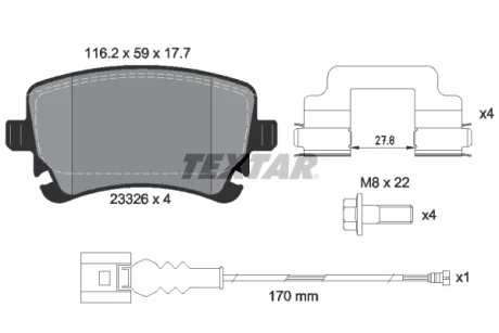 Колодки гальмівні (задні) VW T5 (Lucas) Q+ (з датчиком) TEXTAR 2332602