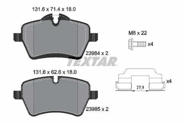 Колодки гальмівні (передні) Mini (R50/R53/R52/R56/R57/R58/R59) 01-16 (Lucas) Q+ TEXTAR 2398401 (фото 1)