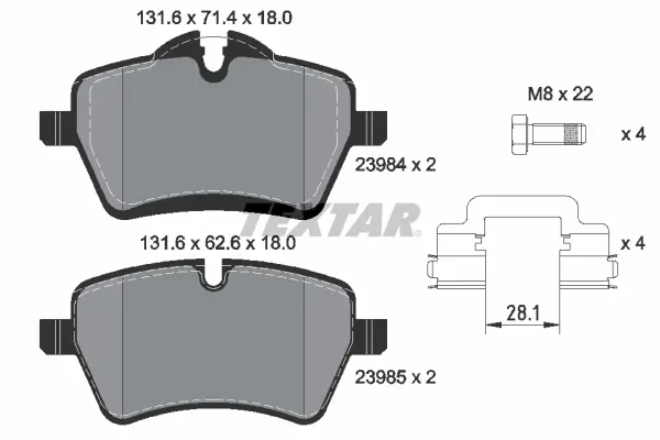 Колодки гальмівні (передні) Mini (R56/R57/R58/R59)/Clubman (R55)/Clubvan (R55)/Countryman (R60) 06-16 Q+ TEXTAR 2398404 (фото 1)