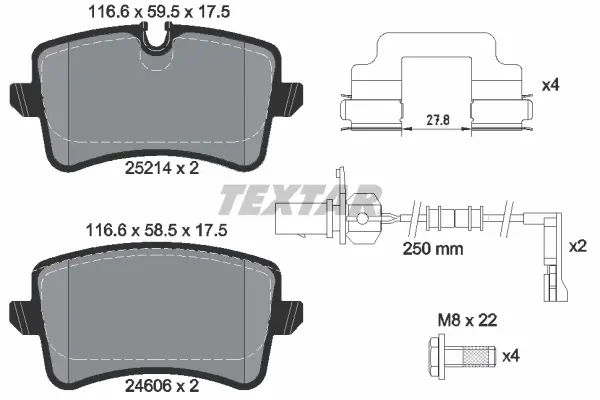 Колодки гальмівні (задні) Audi A8 09- (Lucas) (з датчиками) Q+ TEXTAR 2521404 (фото 1)